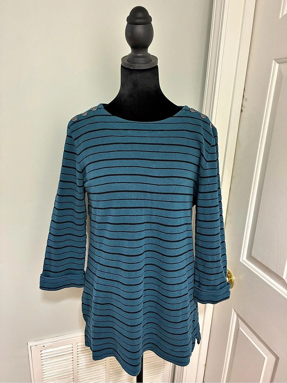 Croft & Barrow Striped Cotton Tunic in Blue & Black Size Medium